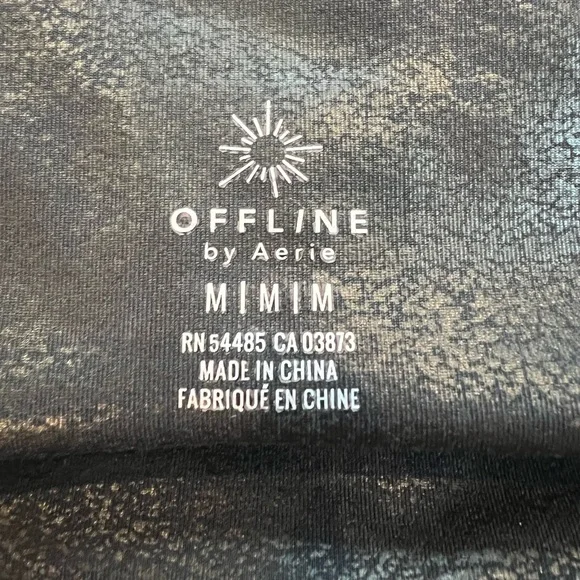 aerie Foil Print Black Shiny Crackle Faux Leather Party Leggings Medium - Picture 13 of 13